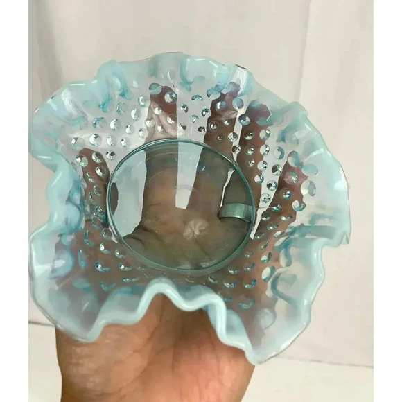 VTG Fenton Ruffled Blue Hobnail Glass Candy Dish Crimped Edges Home Decor - Picture 14 of 16
